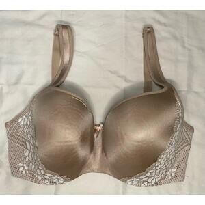 Cacique Lightly Lined Balconette Bra 38F Nude with Lace Detail Underwire